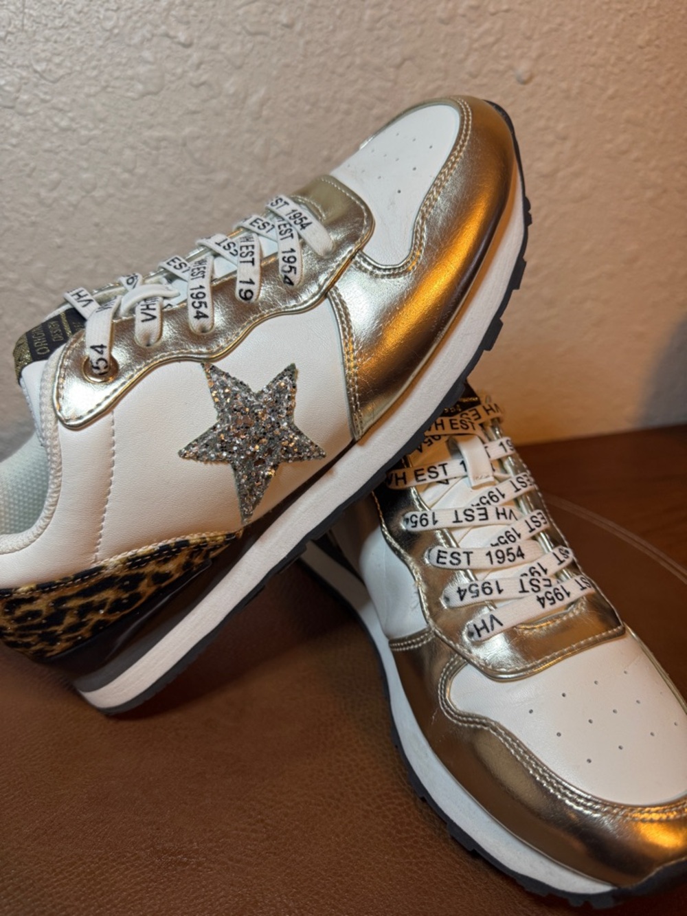 Vintage Havana RARE Varda Leopard Gold Silver Retro Leather Sneakers